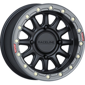 Raceline A14BG Alpha 15x10in/4x137 BP/10mm Offset/110.18mm Bore- Blk & Gunmetal Ring Beadlock Wheel