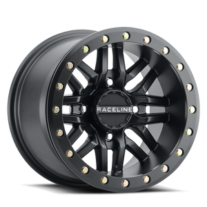 Raceline A91B Ryno 15x8in / 4x137 BP / 10mm Offset / 110.18mm Bore - Satin Black Beadlock Wheel
