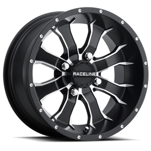 Raceline A77 Mamba 14x7in / 4x137 BP / 10mm Offset / 110.18mm Bore - Black & Machined Wheel