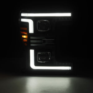 AlphaRex 17-19 Ford F-250/350/450/550 Super Duty LUXX-Series LED Proj Headlights Alpha-Blk SS/SBDRL