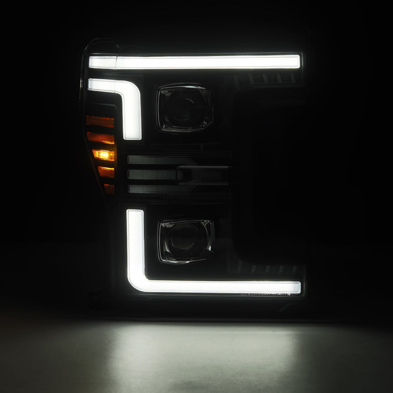 AlphaRex 17-19 Ford F-250/350/450/550 Super Duty LUXX-Series LED Proj Headlights Alpha-Blk SS/SBDRL